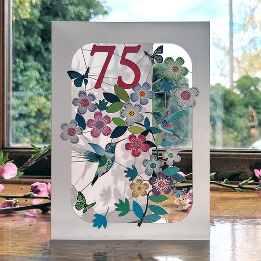 Age 75 Birthday Card, 75th Birthday Card, Humming Bird Card - GF075