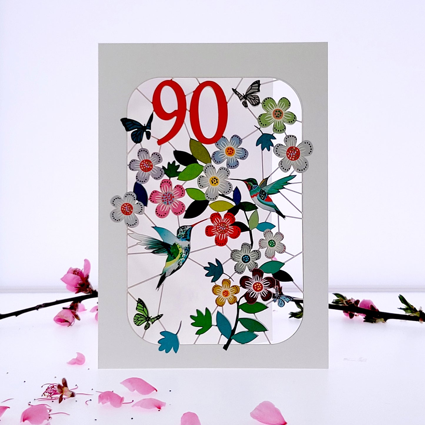 Age 90 Birthday Card, 90th Birthday Card, Humming Bird Card - GF090
