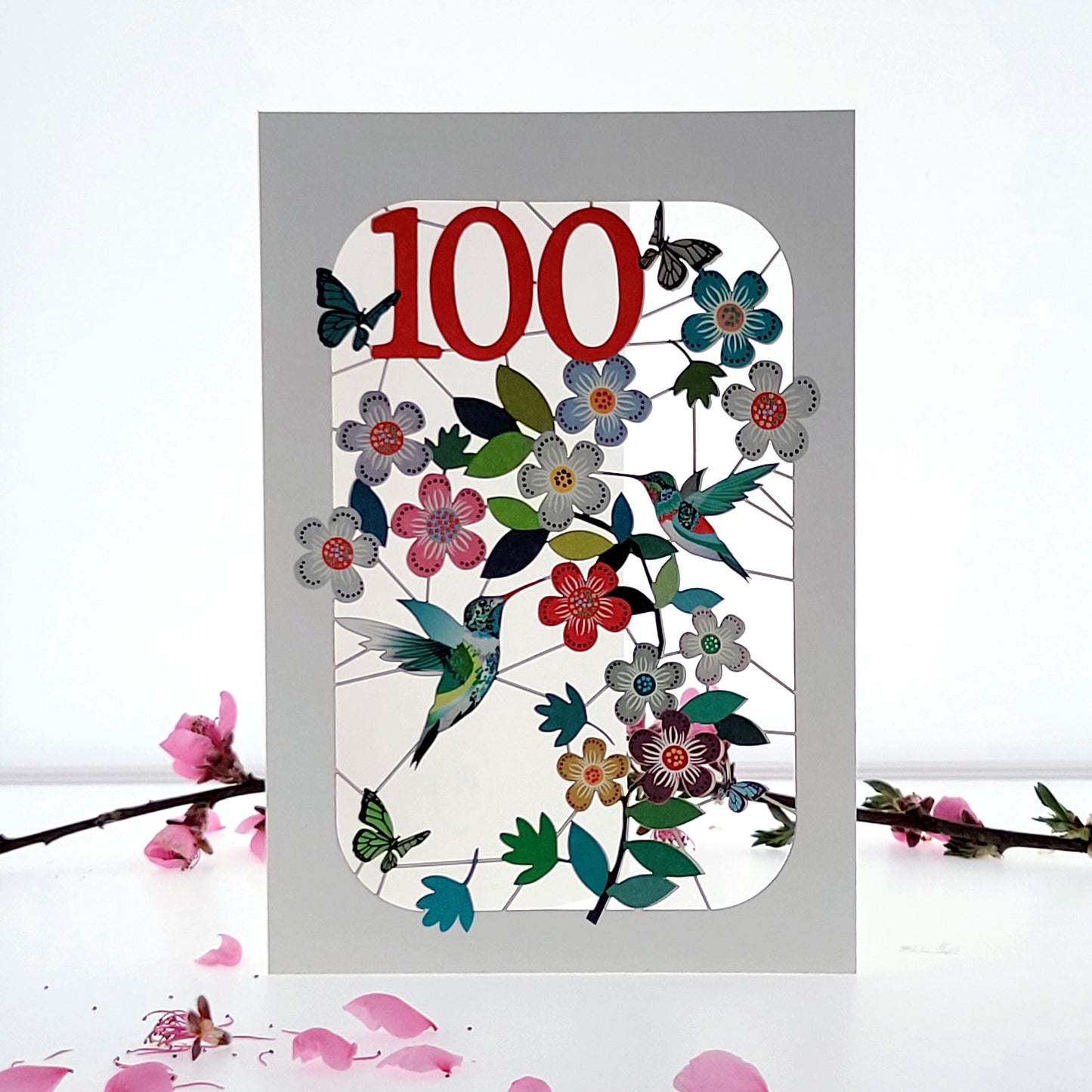 Age 100 Birthday Card, 100th Birthday Card, Humming Bird Card - GF100