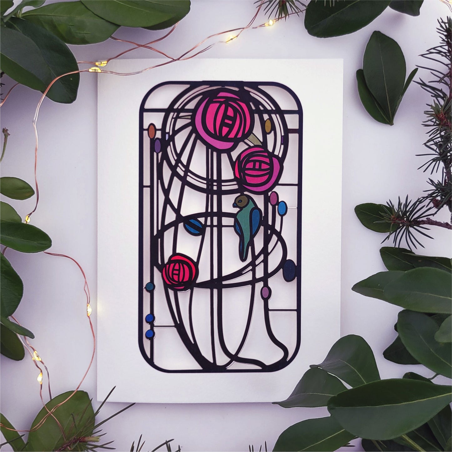 Bird/Rose - Blank - Charles Rennie Mackintosh Style Card - #MC005