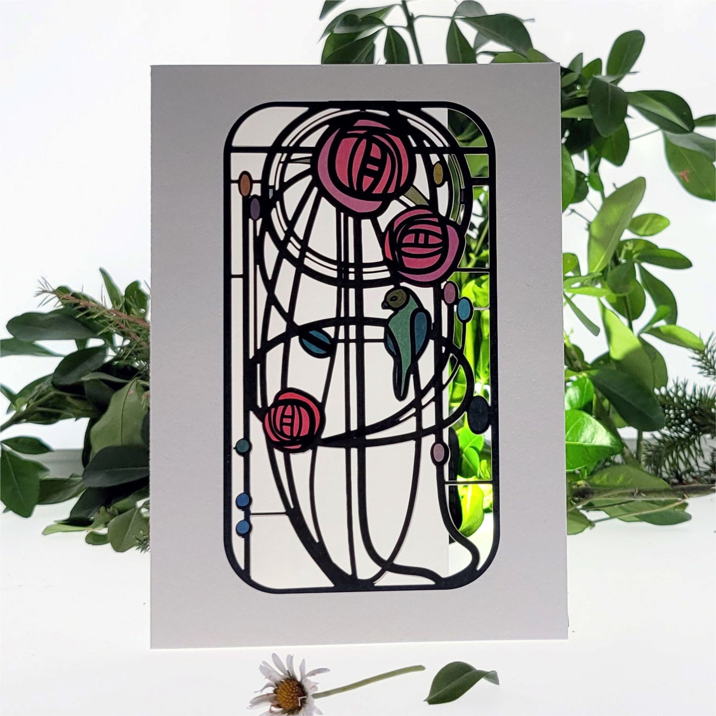 Bird/Rose - Blank - Charles Rennie Mackintosh Style Card - #MC005
