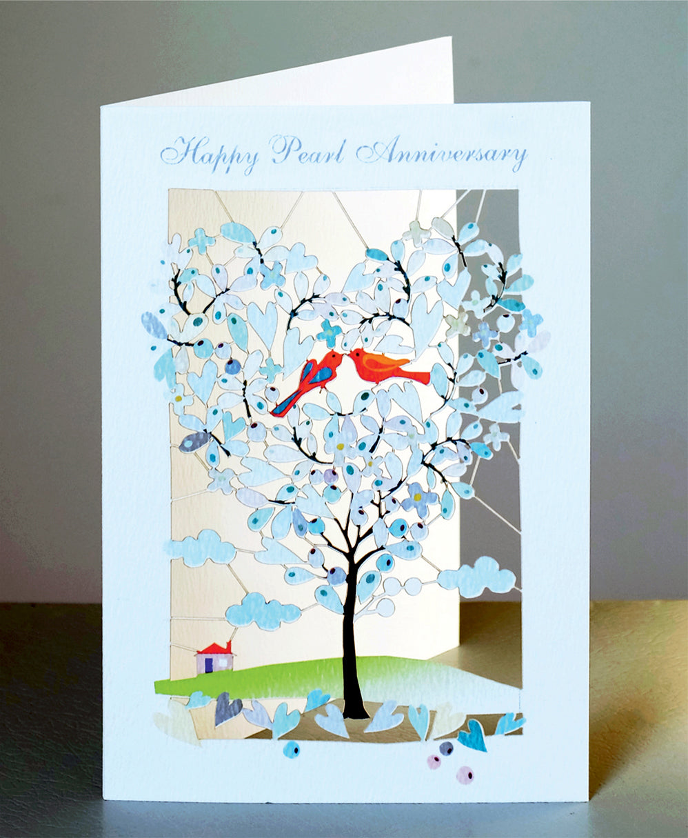 ''Happy Pearl Anniversary'' - Love Birds in Tree - 30th Anniversary Card, #PM-111
