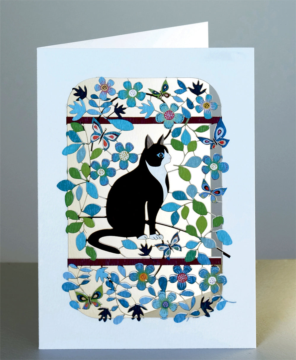 Cat & Butterflies Greetings Card - Blank - Cat Card - PM200