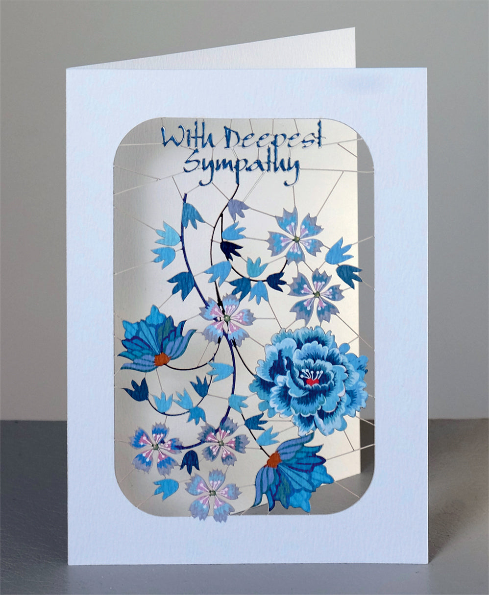 ''With Deepest Sympathy'' - Blue Flowers - Sympathy Card - #PM-248
