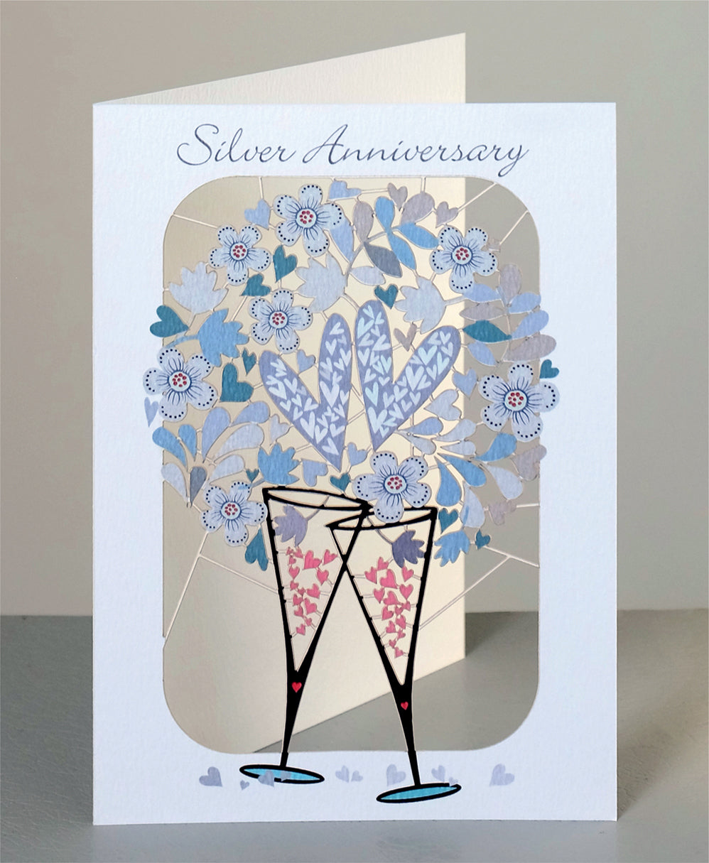 ''Silver Anniversary'' - Champagne Glasses - 25th Anniversary Card, #PM-257