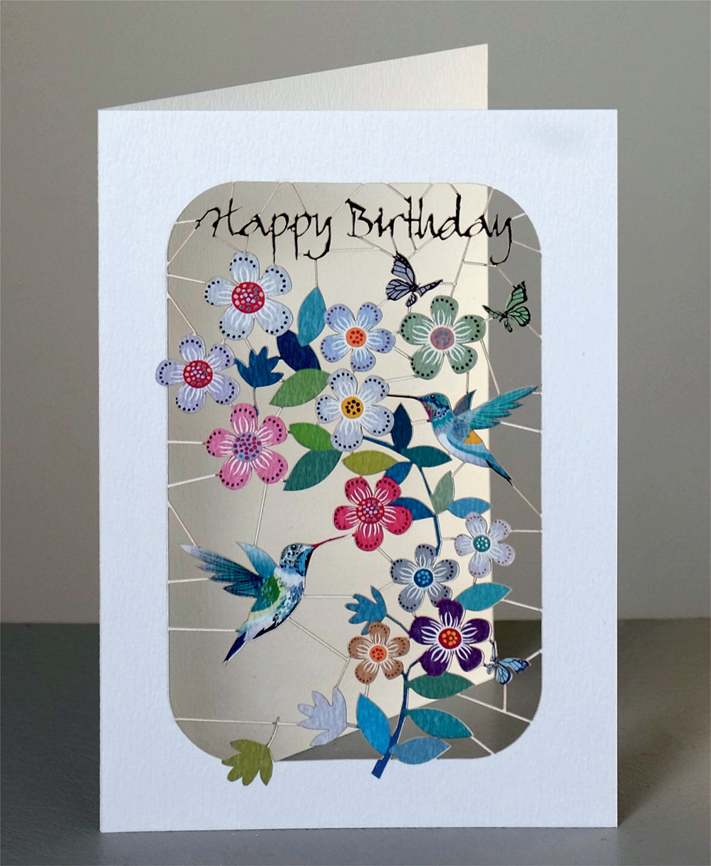 Hummingbirds & Flowers - ''Happy Birthday'' - Birthday Card - PM262