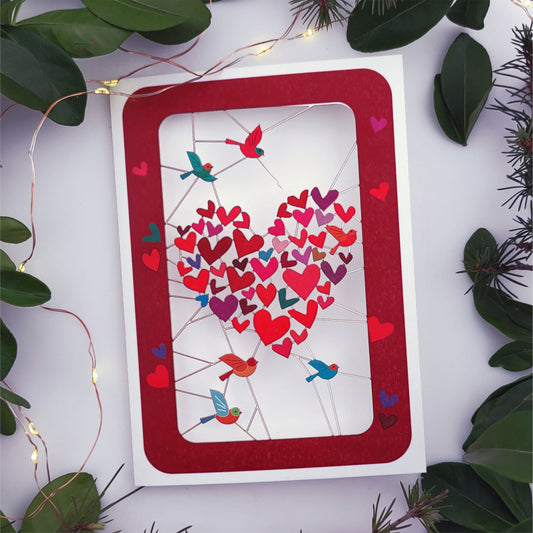 Bird and Hearts - Blank - Love/Valentines Card - PM439