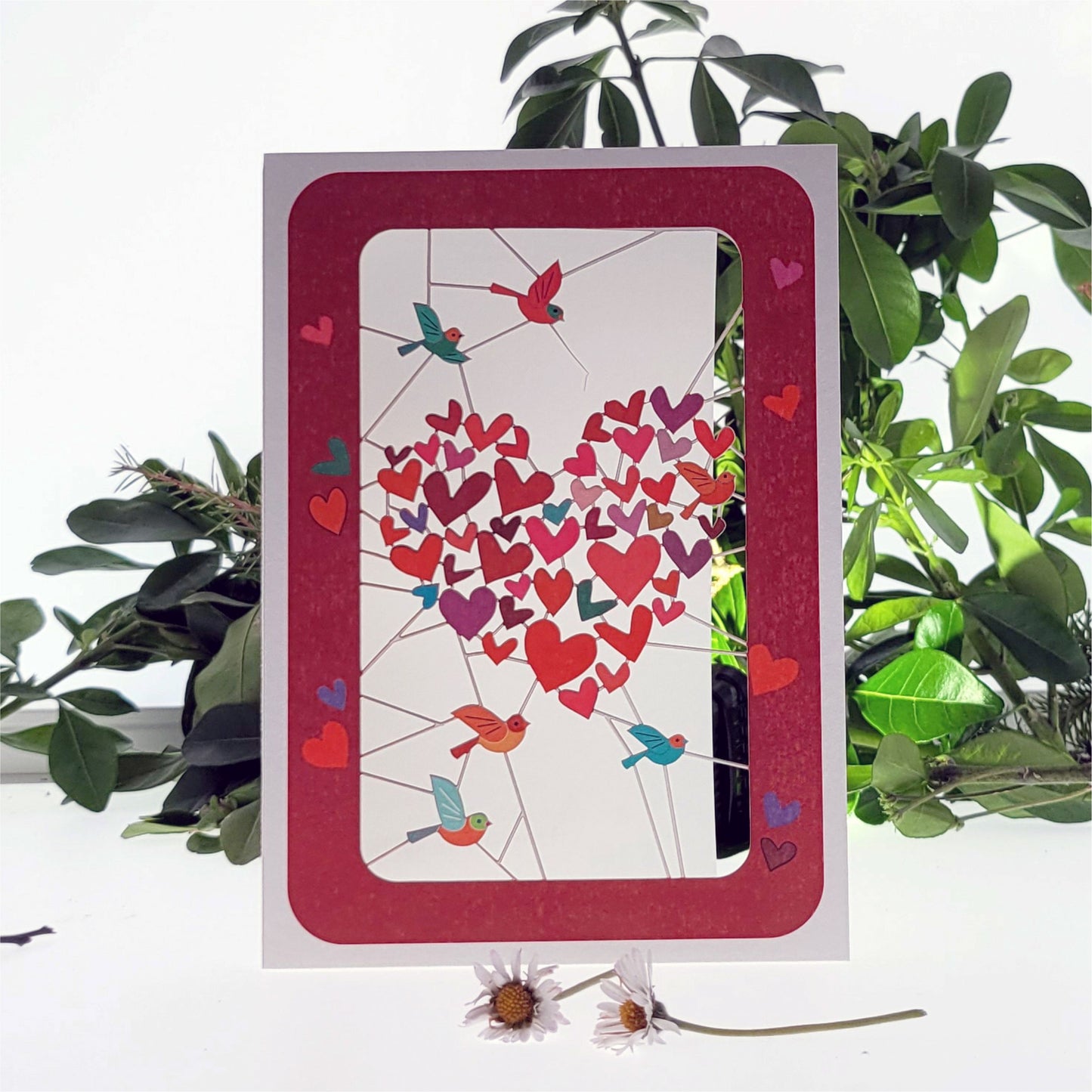 Bird and Hearts - Blank - Love/Valentines Card - PM439