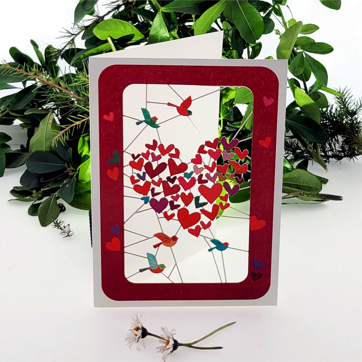 Bird and Hearts - Blank - Love/Valentines Card - PM439