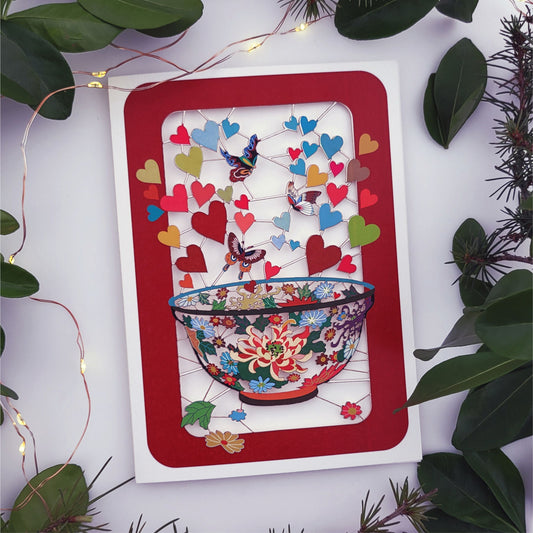 Butterfly Hearts Bowl - Blank - Love/Valentines Card - PM444