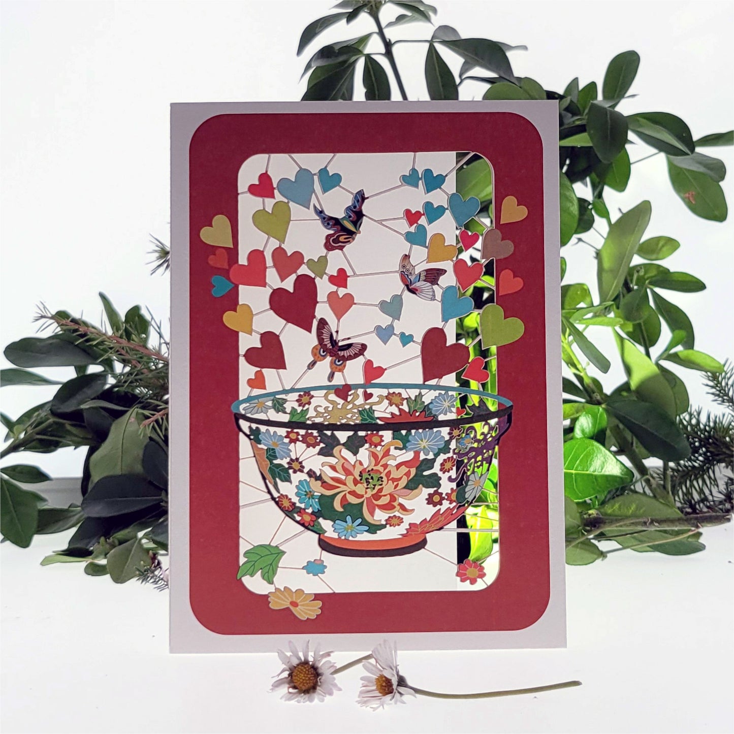 Butterfly Hearts Bowl - Blank - Love/Valentines Card - PM444