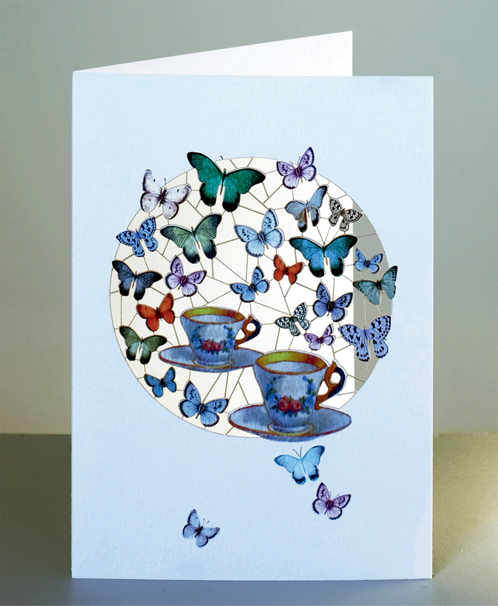 Tea Cups & Butterflies Greetings Card - Blank - Butterfly Card - PM742