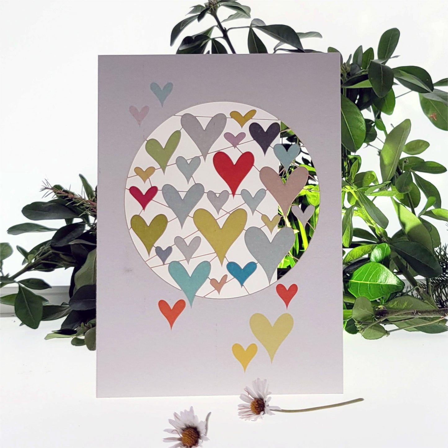 Multi Coloured Hearts - Blank - Love/Valentines Card - PM857