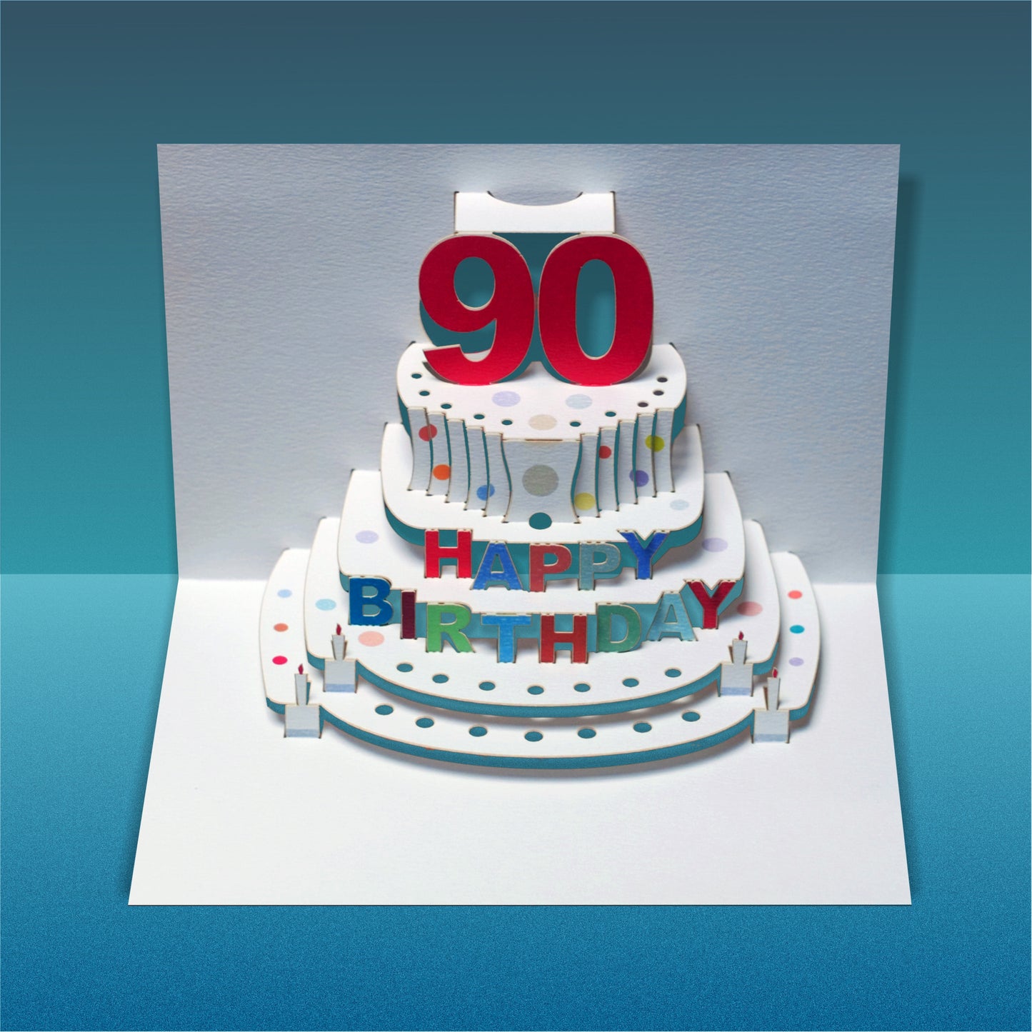 Age 90 Birthday Card - White - 90th Birthday Card, Cake Birthday Card, Pop Up Card. #POP-052 (AGE90)