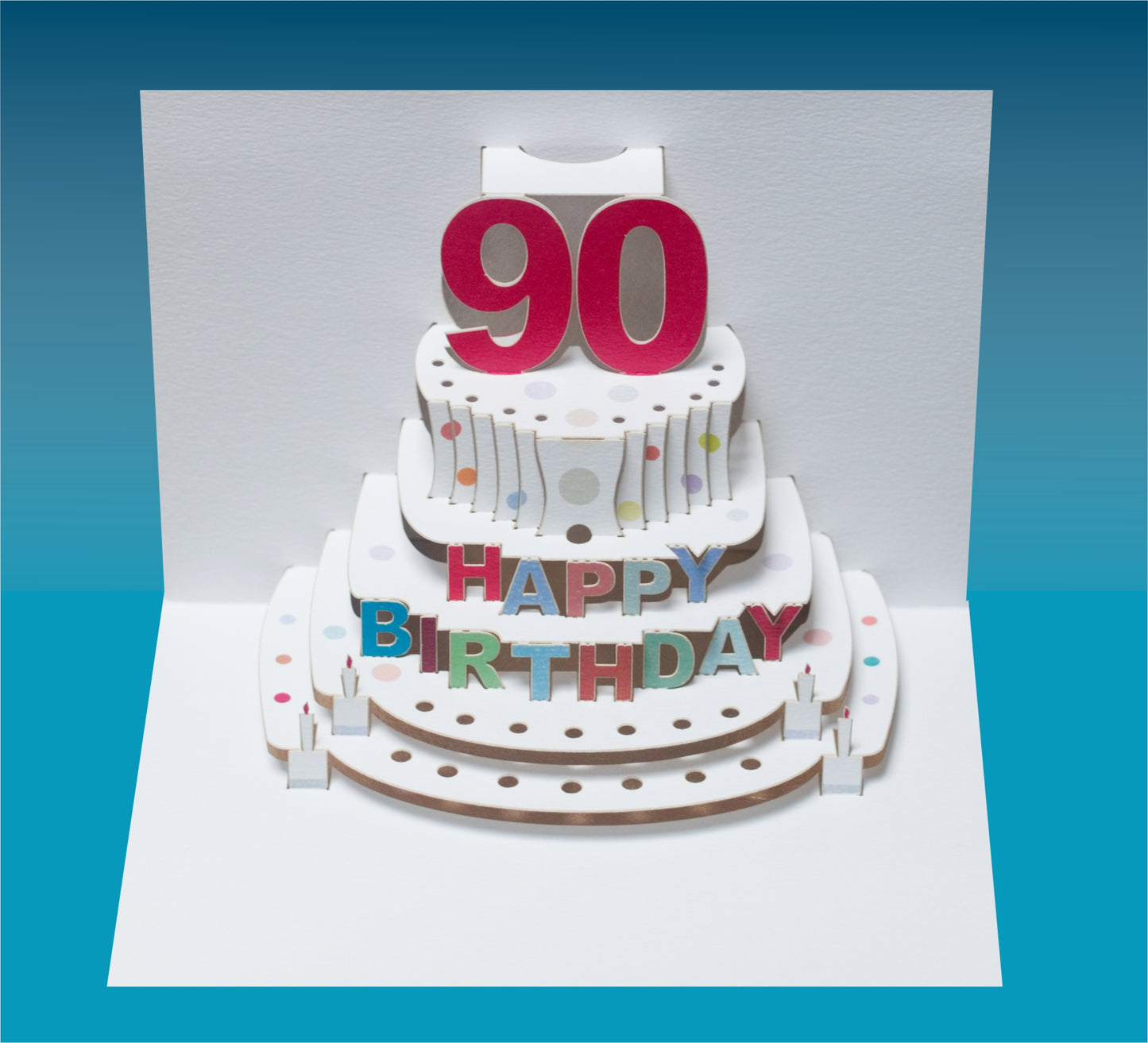 Age 90 Birthday Card - White - 90th Birthday Card, Cake Birthday Card, Pop Up Card. #POP-052 (AGE90)