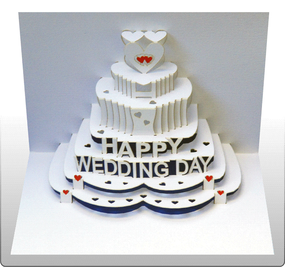 Pop Up - ''Happy Wedding Day'' - Heart Cake Card - 3d Card, Wedding Card, Pop Up Card #POP-088