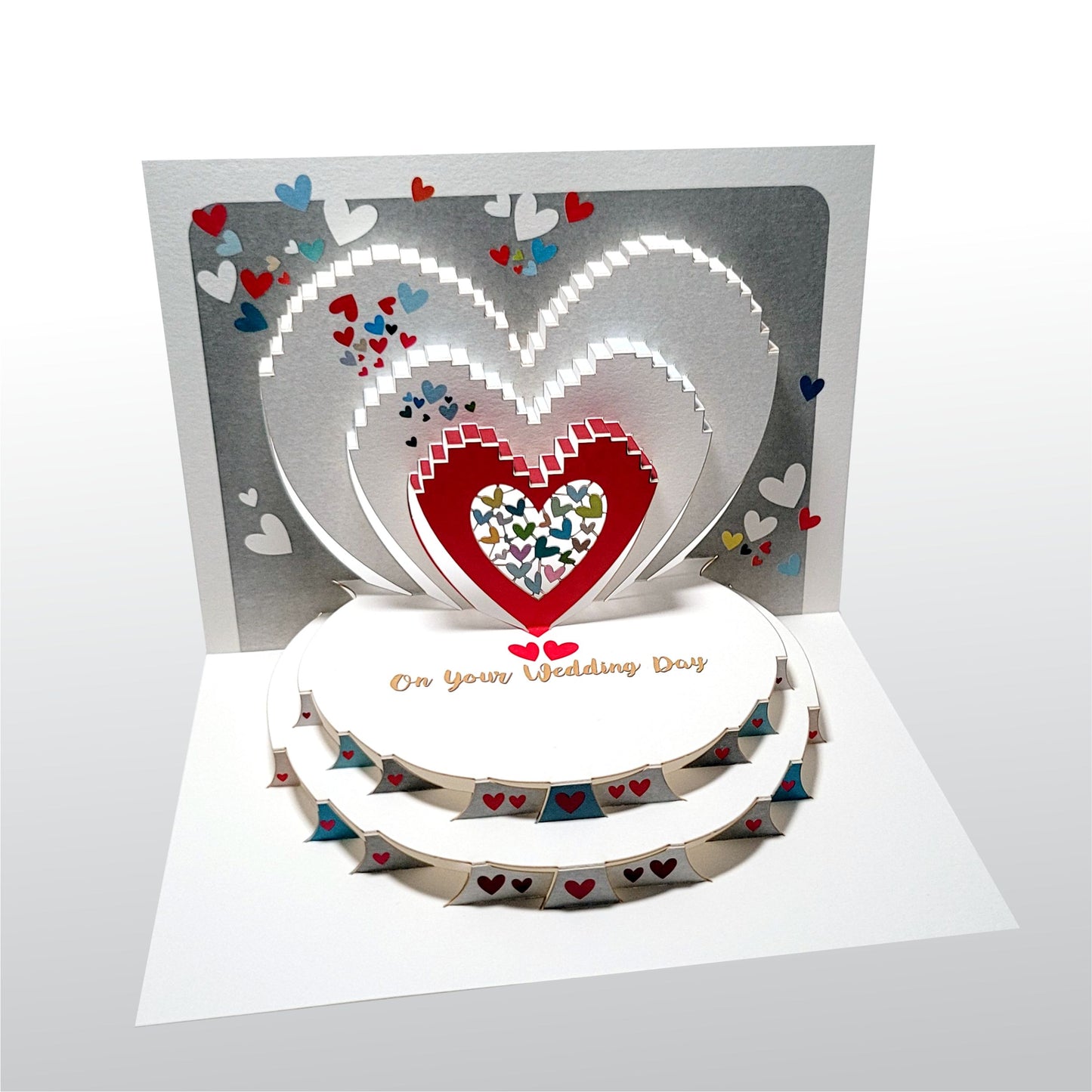 ''On Your Wedding Day'' Red and White Hearts - Wedding Card #POP194