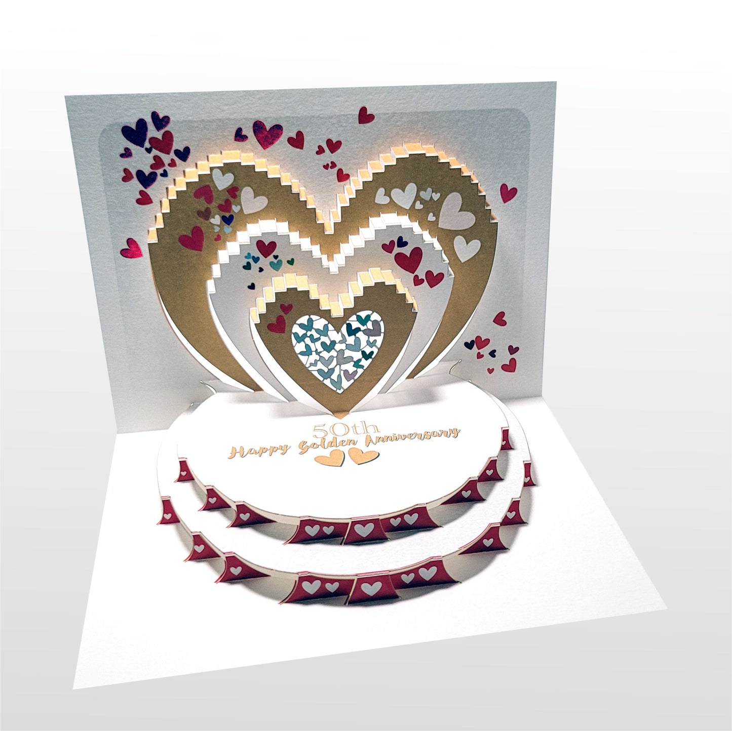 ''50th Happy Golden Anniversary '' - Golden Hearts - 50th Gold Anniversary Card, #POP-197