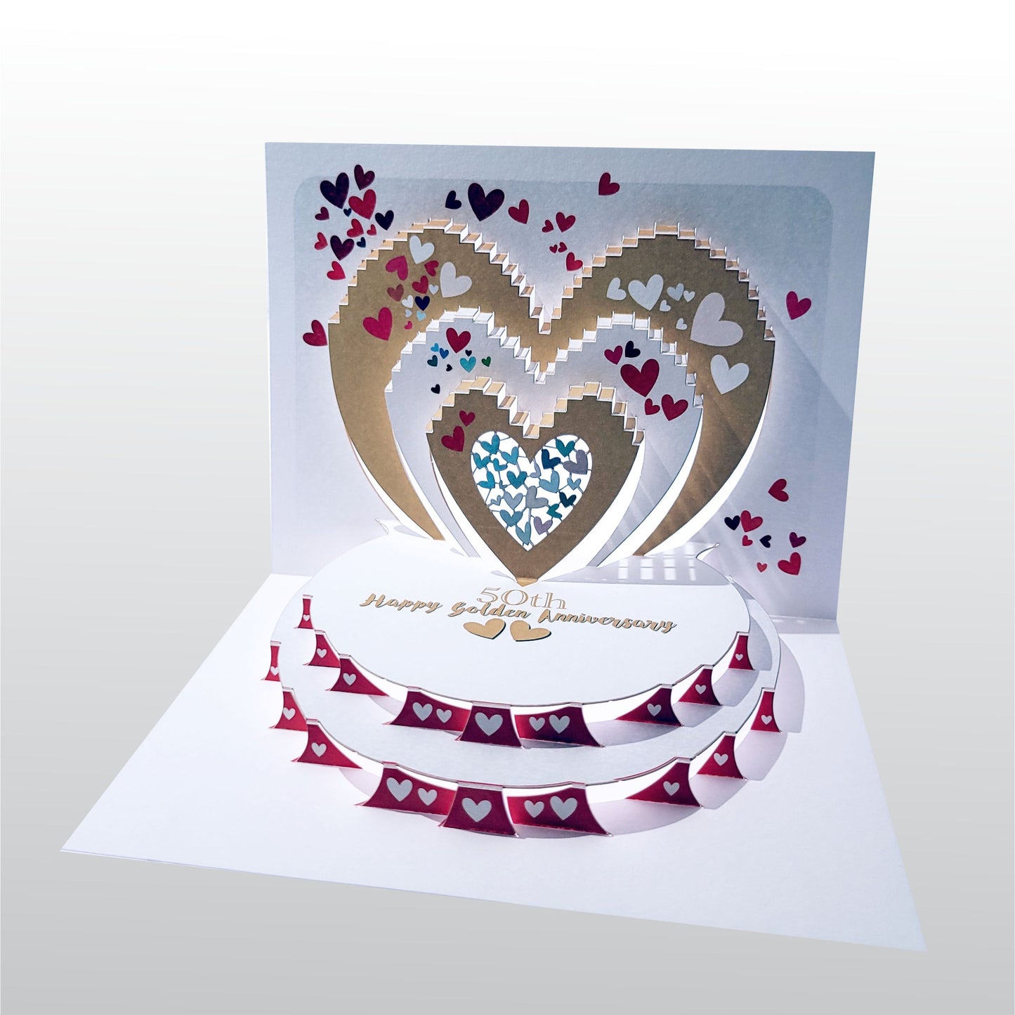 ''50th Happy Golden Anniversary '' - Golden Hearts - 50th Gold Anniversary Card, #POP-197