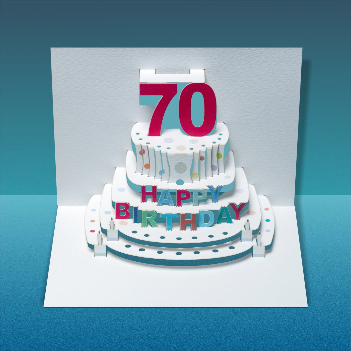 Age 70 Birthday Card - White- 70th Birthday Card, Cake Birthday Card, Pop Up Card. #POP-050 (AGE70)
