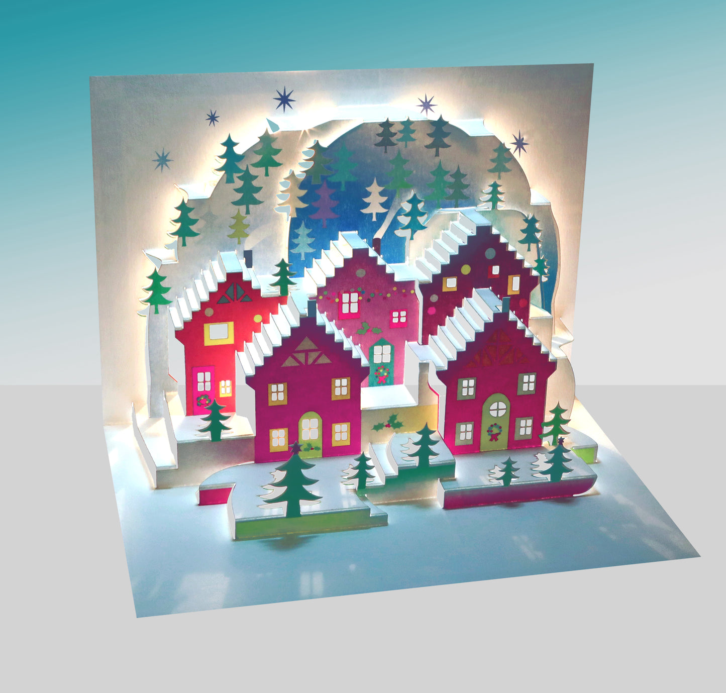 Pop Up Alpine Village Christmas Card - 3d Card, Pop Up Card - Blank - #POP-094