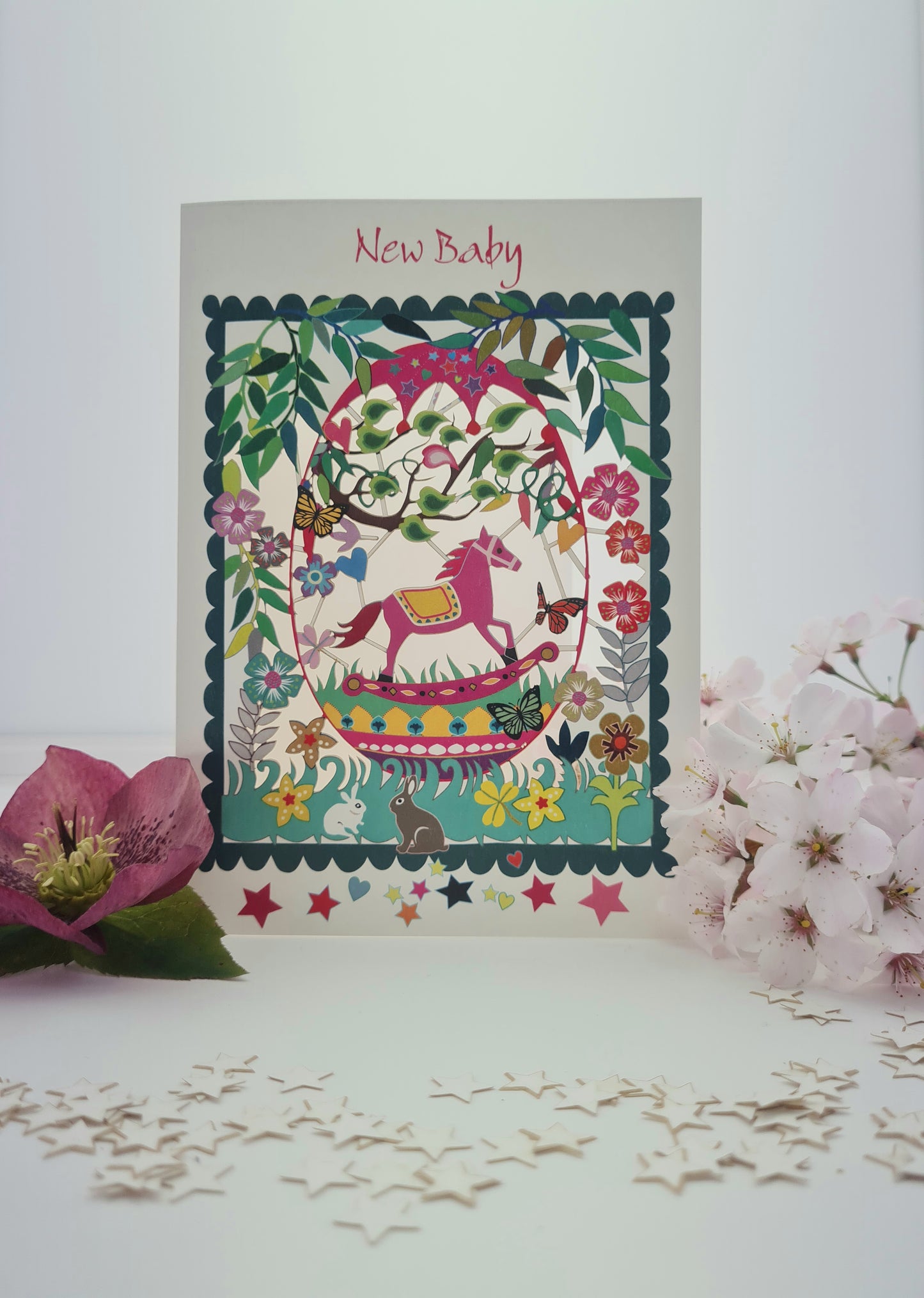 ''New Baby'' Card, Baby Girl, - Rocking Horse - PM547