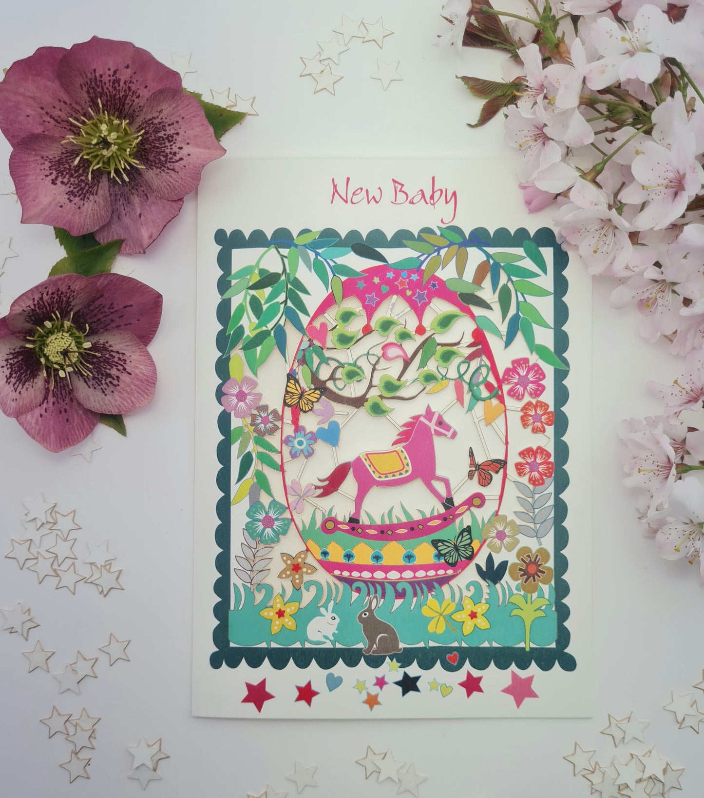 ''New Baby'' Card, Baby Girl, - Rocking Horse - PM547