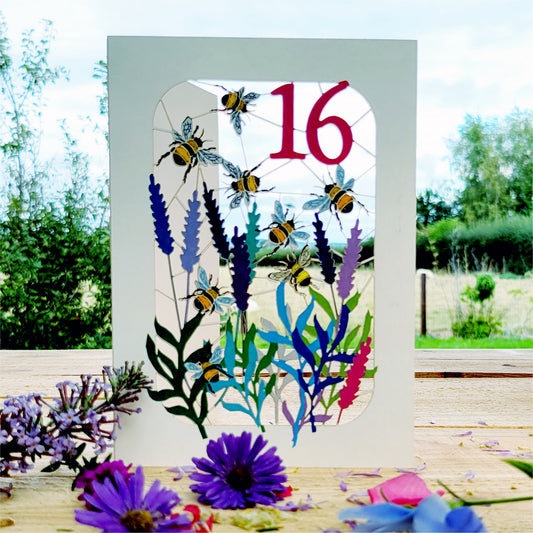 Age 16 Birthday Card, 16th Birthday Card, Bee Card - Be016