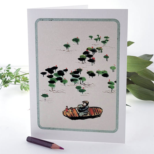 Wine and Water Lilies - Blank - Boat Card - D02