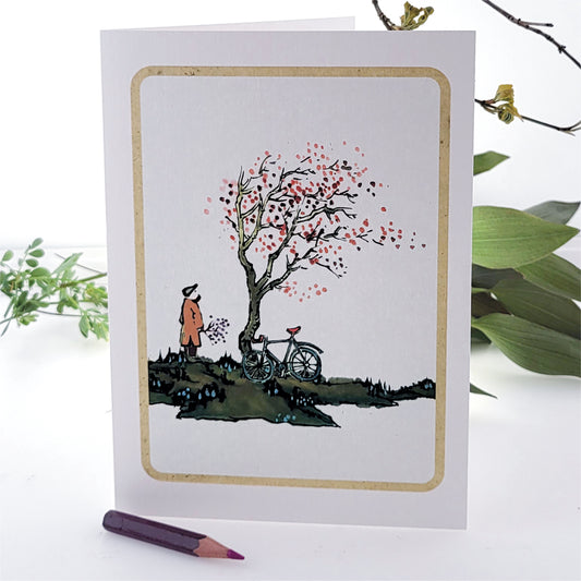 Bicycle and Blossom Tree - Blank - Bike Card - Cycling Card - D05