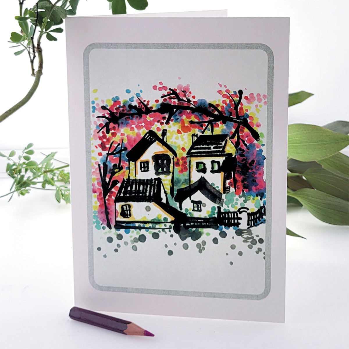 Village in Spring - Blank - Houses Card - D07