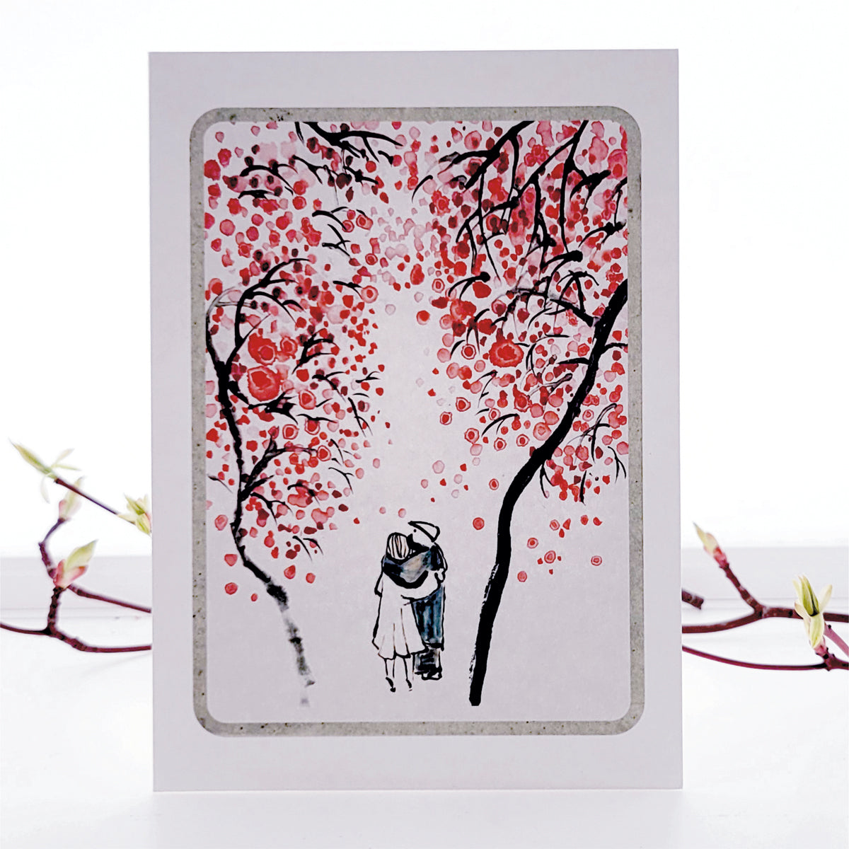 Loving Couple Card - Blank - Cherry Blossom Tree Card - D09