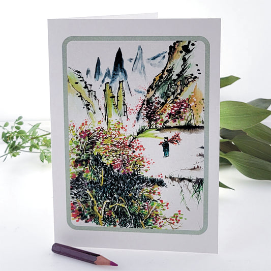 Collecting Blossom In The Mountains - Blank - Mountains Card - D15
