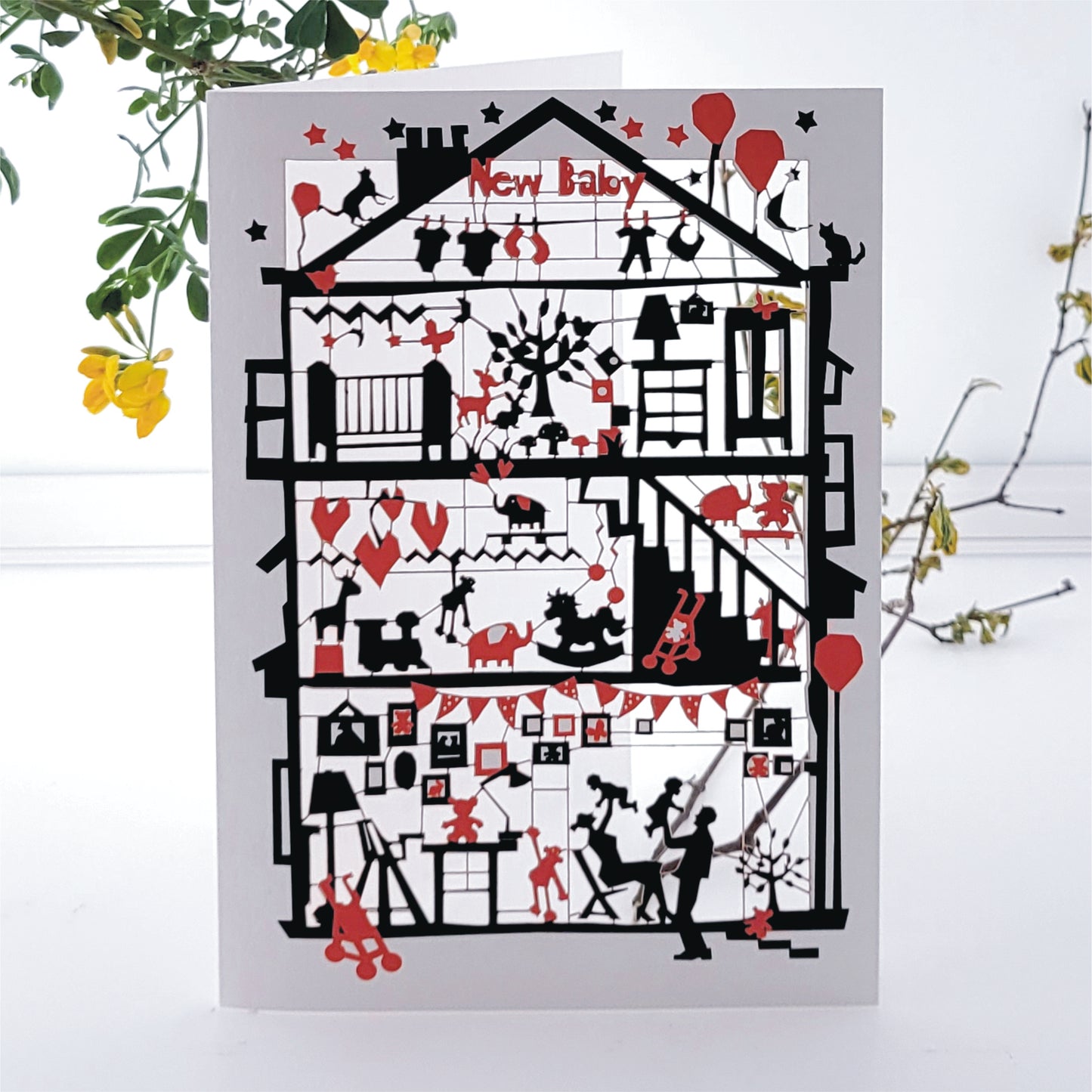 ''New Baby'' Card - Family in Home  - E45