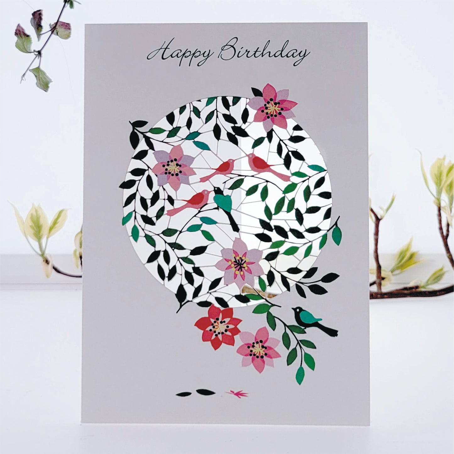 Birds & Flowers - ''Happy Birthday'' - Birthday Card - F09