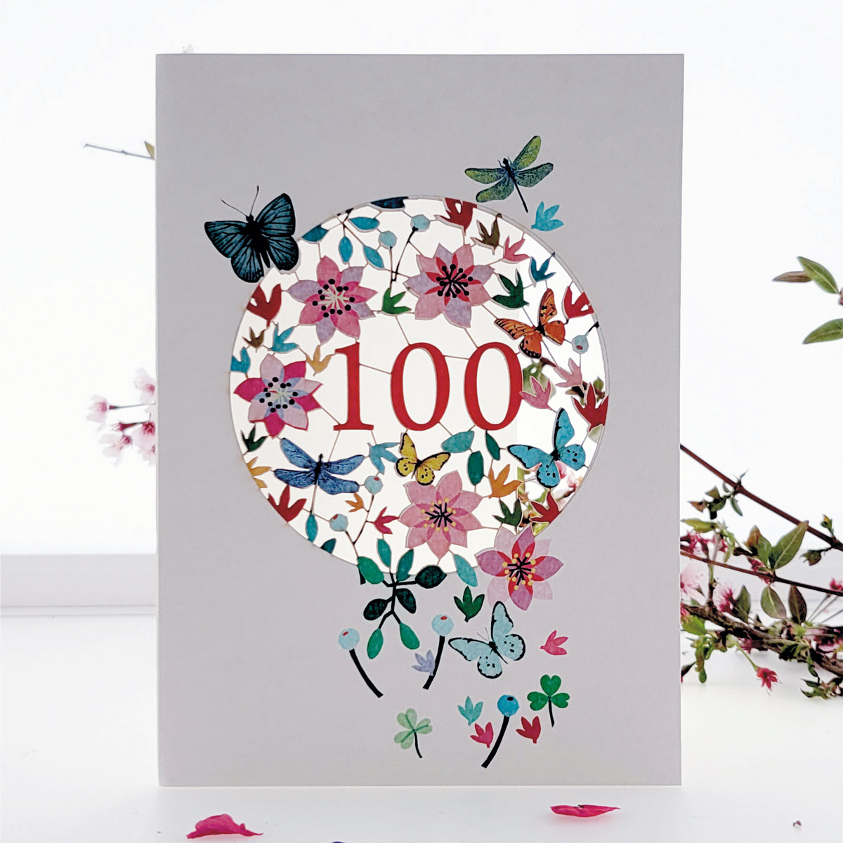 Age 100 Birthday Card, 100th Birthday Card, Butterflies & Dragonflies ...