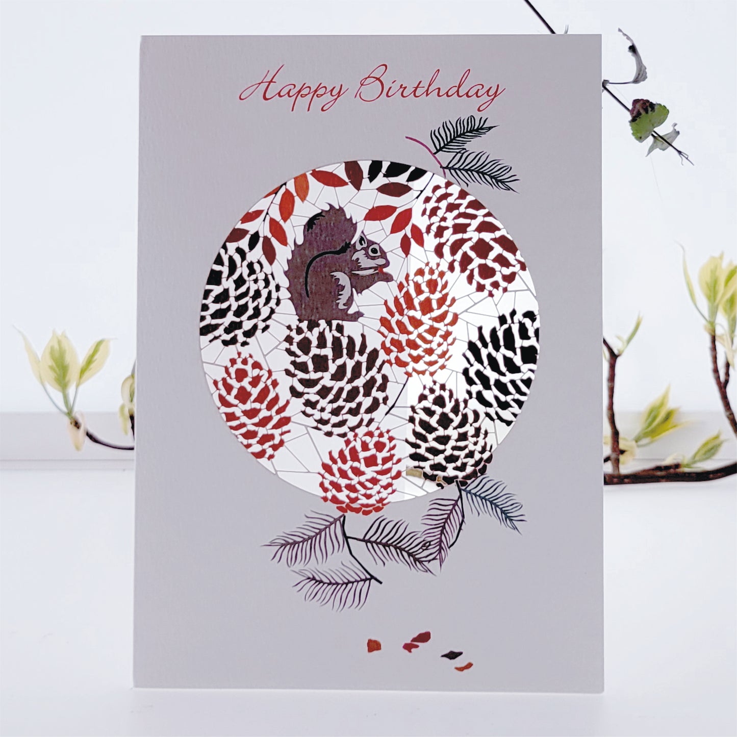 Squirrel & Pinecones - ''Happy Birthday'' - Birthday Card - F10