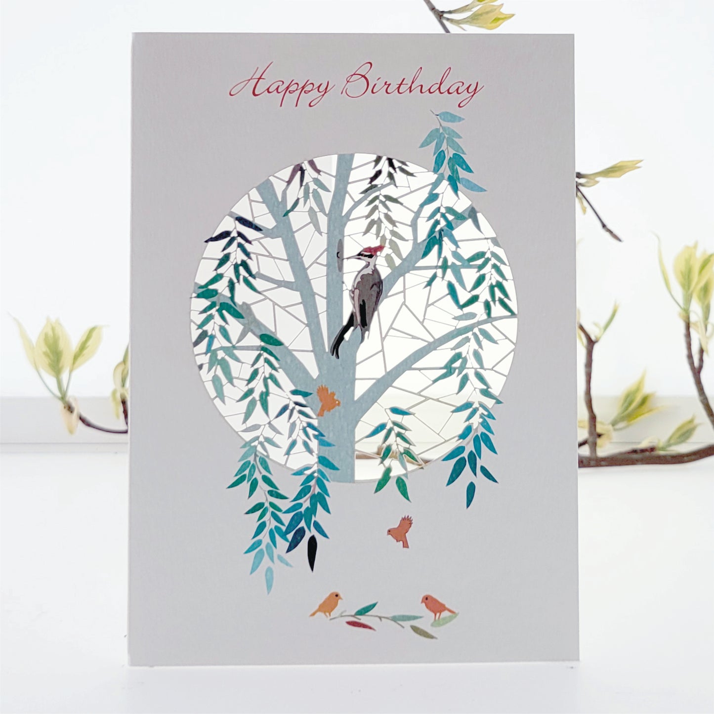 Woodpecker in Tree - ''Happy Birthday'' - Birthday Card - F12