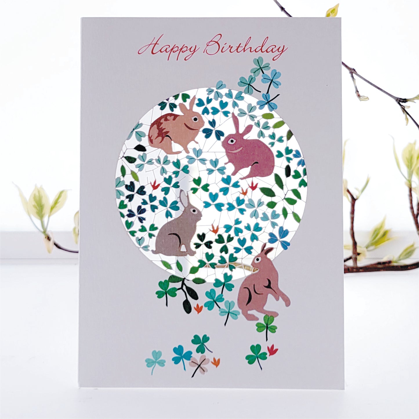 Rabbits in Clover - ''Happy Birthday'' - Birthday Card - F13