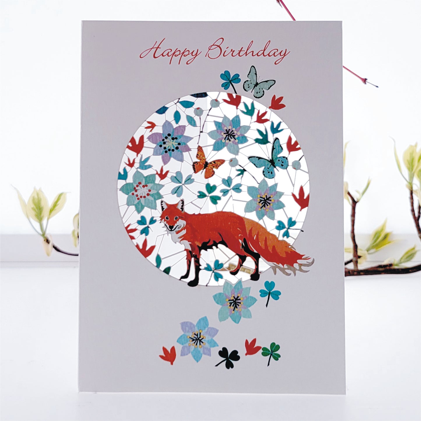 Fox & Flowers - ''Happy Birthday'' - Birthday Card - F16