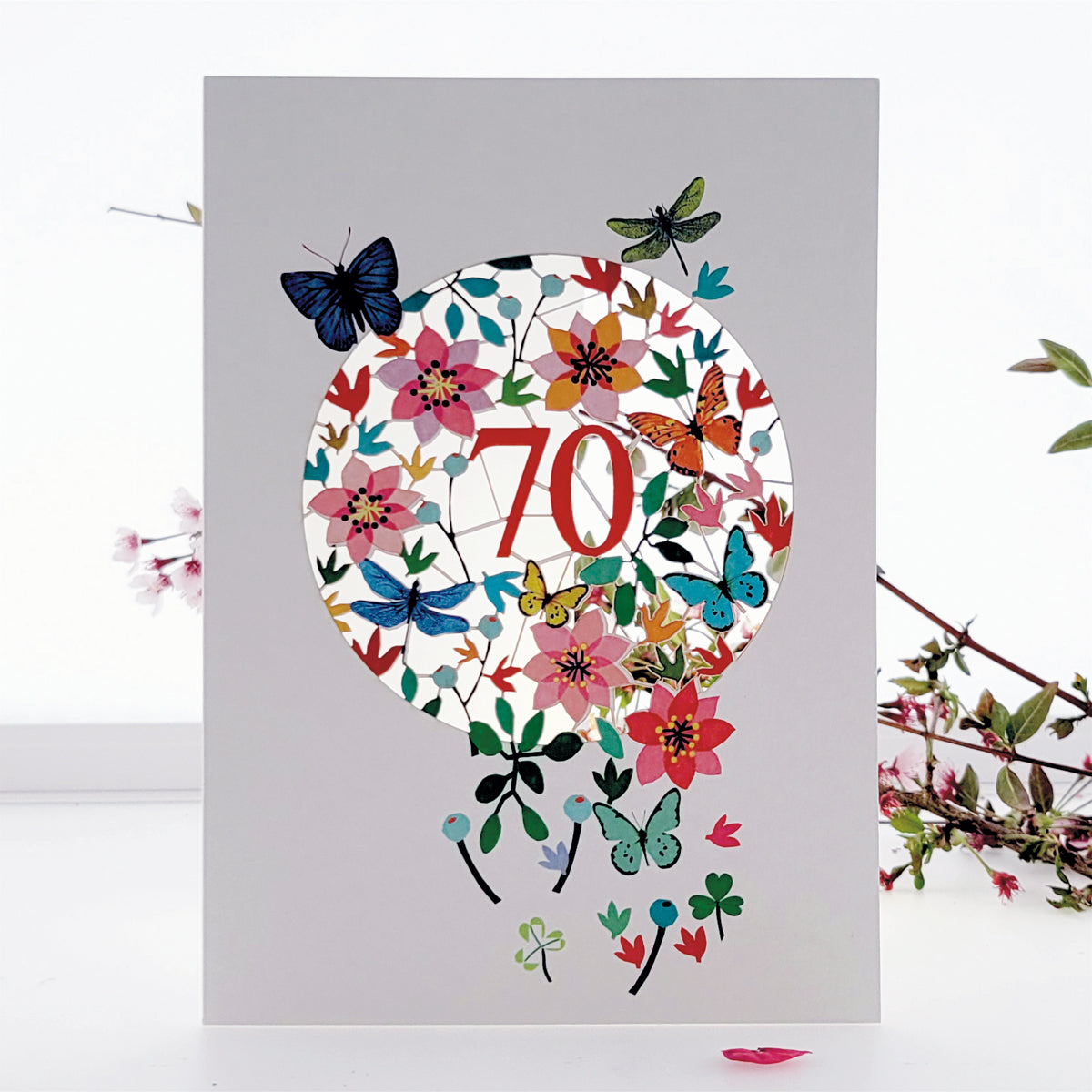 Age 70 Birthday Card, 70th Birthday Card,  Butterflies & Dragonflies Card - F070