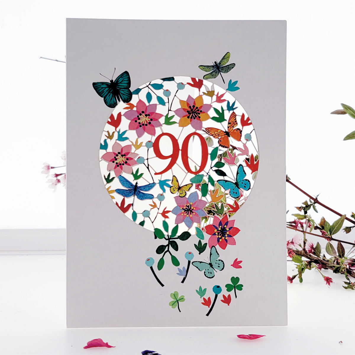 Age 90 Birthday Card, 90th Birthday Card,  Butterflies & Dragonflies Card - F090