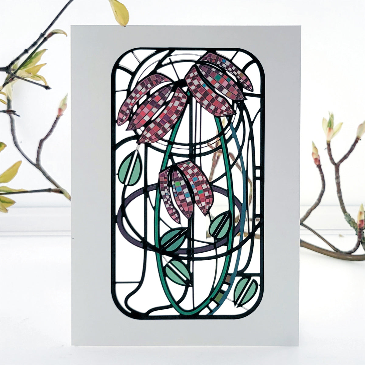 Fritillary Flowers- Blank - Charles Rennie Mackintosh Style Card #MC010