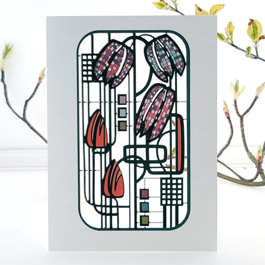 Tulips and Fritillary - Blank - Charles Rennie Mackintosh Style Card #MC011