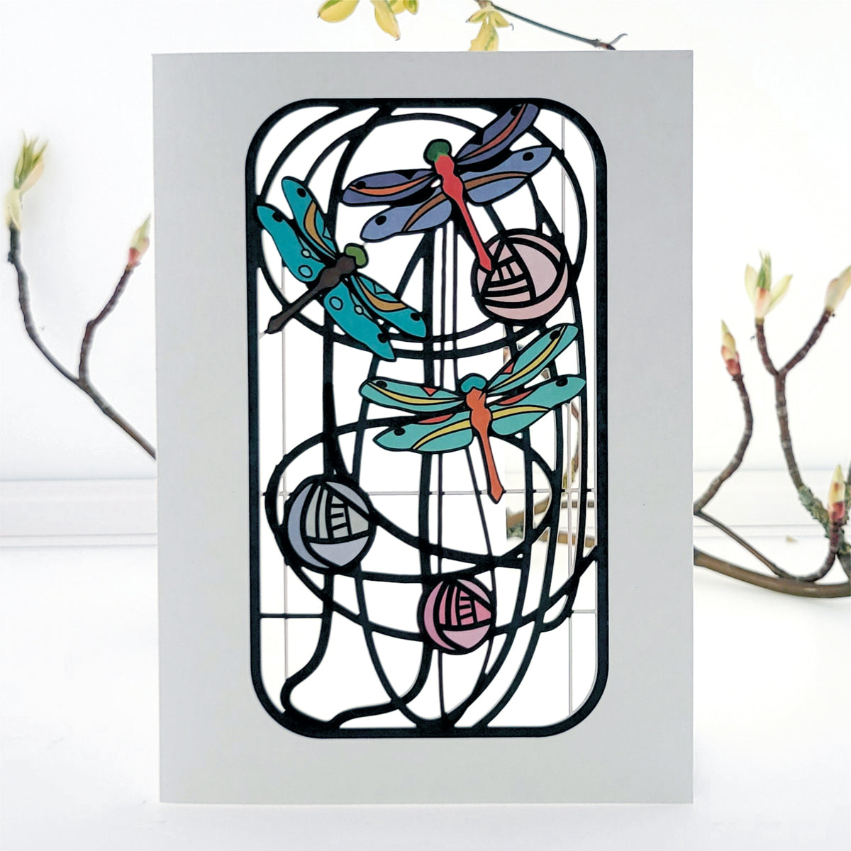Dragonflies and Roses - Blank - Charles Rennie Mackintosh Style Card #MC012