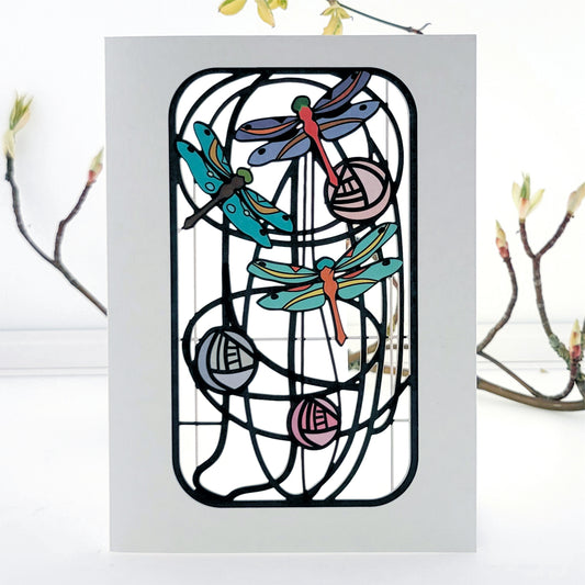 Dragonflies and Roses - Blank - Charles Rennie Mackintosh Style Card #MC012