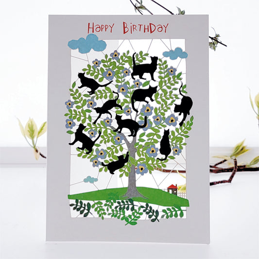 Black Cats in Tree - ''Happy Birthday'' - Birthday Card - PM126