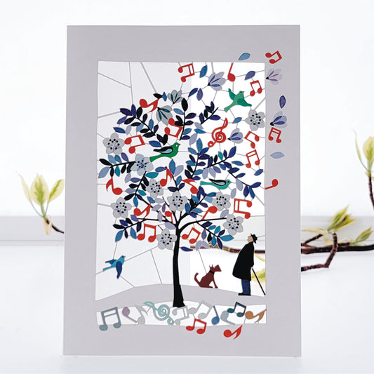 Musical Tree - Man Walking Dog -  Blank - Tree Card - PM149