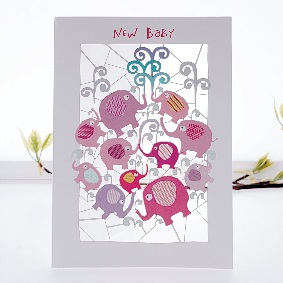 ''New Baby'' Card, Baby Girl, - Elephants - PM182