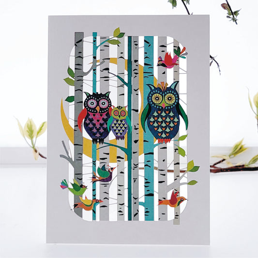 Owl Family on the Moon - Blank - Bird Card - PM201